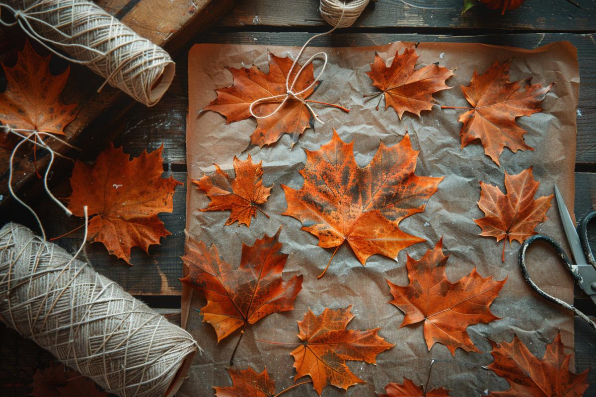 Créez votre papier cadeau avec des tampons feuilles d'automne pour DIY scrapbooking