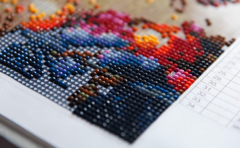 handmade process of creation of diamond painting 3d from square