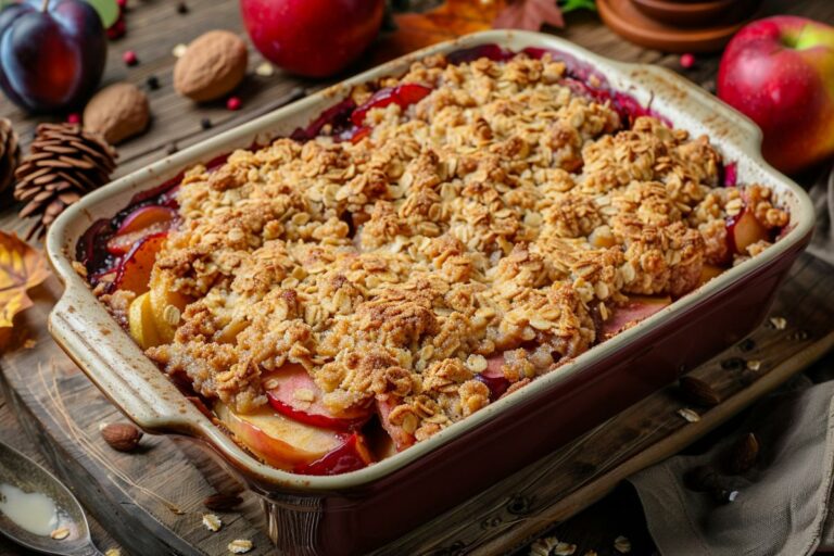 Recette facile et délicieuse de crumble aux pommes et prunes pour l'automne
